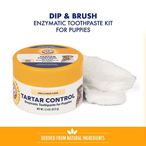 Arm & Hammer Tarro de pasta de dientes con 2 cepillos de microfibra - Control de tartar de cachorro