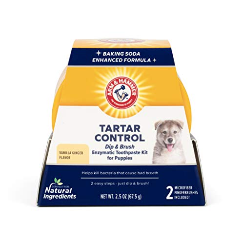 Arm & Hammer Tarro de pasta de dientes con 2 cepillos de microfibra - Control de tartar de cachorro