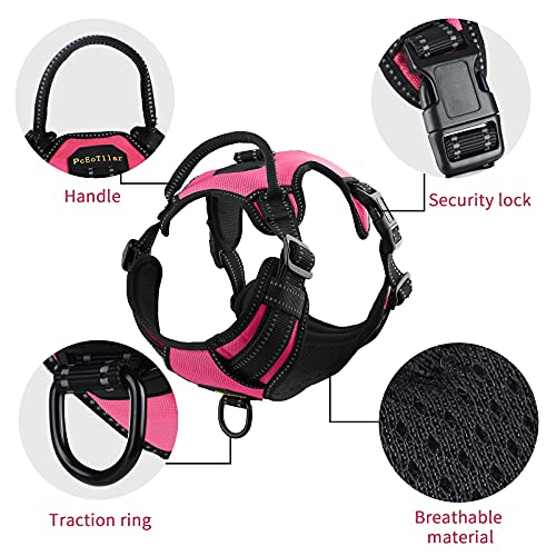 Arnés Antitirones Perro Transpirable PcEoTllar con Control de Manija y con Lineas Reflectantes Arnés Pecho Perro Duradero con Chaleco Acolchado Ajustable para Perros Grandes y Pequeños - Rosa - S