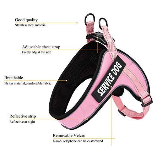 Arnés de arnés para perros personalizado sin tirones para perros con nombre personalizado y número de teléfono chaleco resistente para evitar tirar, tirar o asfixiar, entrenar y caminar (L, rosa)