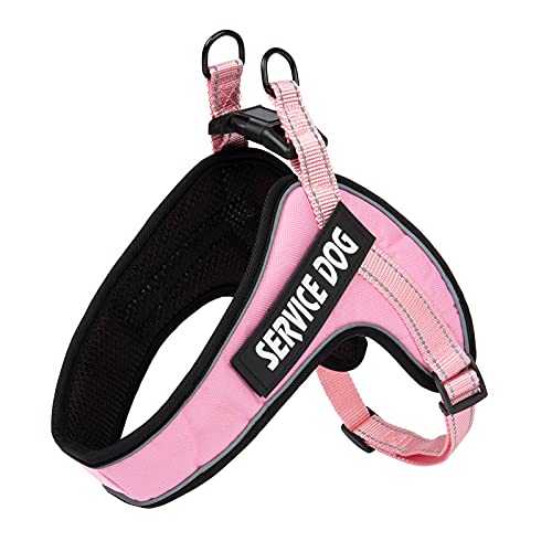 Arnés de arnés para perros personalizado sin tirones para perros con nombre personalizado y número de teléfono chaleco resistente para evitar tirar, tirar o asfixiar, entrenar y caminar (L, rosa)