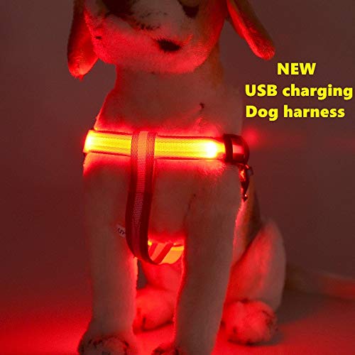 Arnés de nailon LED para perro luminoso USB de carga para perro cable de seguridad de la noche intermitente collar de luz para gato mascota accesorios S redbattery