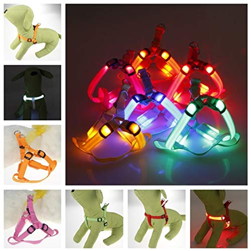 Arnés de nailon LED para perro luminoso USB de carga para perro cable de seguridad de la noche intermitente collar de luz para gato mascota accesorios S redbattery