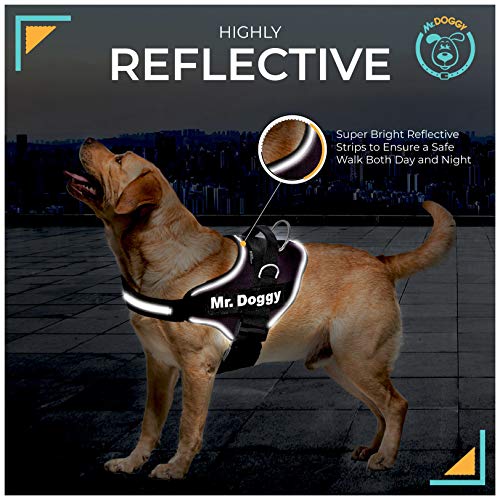 Arnes de Perro Personalizado con Nombre - Chaleco de tamaño Pequeño, Mediano y Grande - Reflectante, Resistente y Duradero - Incluye 2 Etiquetas Intercambiables (M 13-22KG, Cosmic)