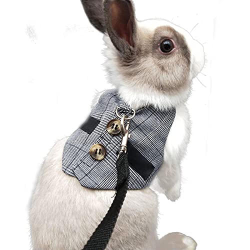 Arnés de Traje Ajustable para Conejos, Arnés para Mascotas Pequeñas y Juego de Cables, para Animales Pequeños, Conejos, Hámsteres, Gatos (Gris S)