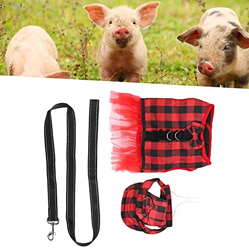 Arnés de Vestido de Cerdo, arnés de Vestido de Cerdo con Chaleco de Cerdo Arnés con Correa Vestidos de Perro Mini arnés de Cerdo para Hacer Que su Mascota Sea Diferente(GXBD03 Red and Black, M)