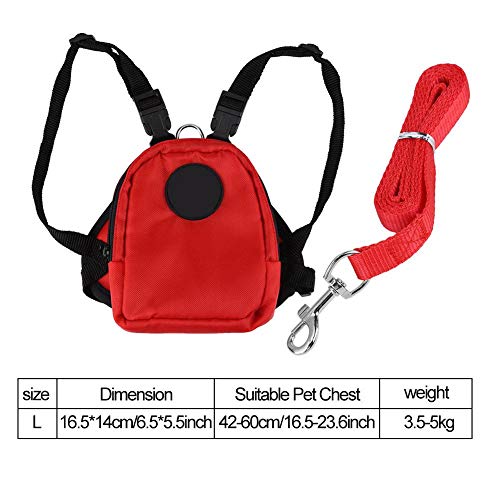 Arnés para Mochila para Perros, 2 tamaños Mochila para Mascotas para Perros pequeños Bolsa de Almacenamiento para refrigerios Lindas Bolsas de sillín para Mascotas con Correa para Perros(L-Rojo)