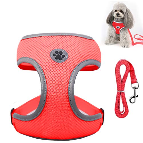 Arnes Perro, KINGLEAD Arnes Perro Antitirones Reflectante Arnes Perros Pequeños Arnes Gato Ajustable Transpirable Cómodo Suave Acolchado Arnés Perro para Perros Pequeño, Gatos y Cachorros