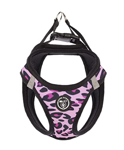 Arnés Perro Pequeño, Suave y Reflectante - Chaleco Antitirones para Cachorros Transpirable con Diseños Divertidos - Malla Ajustable para Coche (S, Pink Leopard)