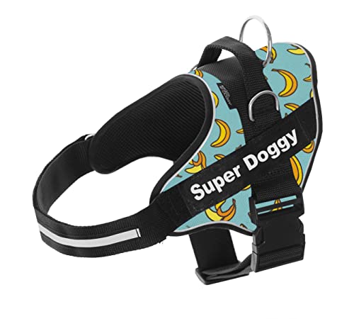 Arnés Personalizado para Perros - Estampado - Arnés para Perros Reflectante - Incluye 2 Etiquetas con Nombre - Todos los Tamaños - De Calidad y Resistente (XS 3-7KG, Blue Banana)