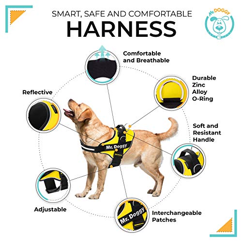 Arnés Personalizado para Perros - Reflectante - Incluye 2 Etiquetas con Nombre - Todos los Tamaños - De Calidad y Resistente (XXS 1,5-3,5KG, Amarillo)