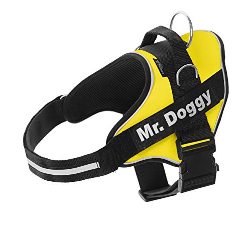 Arnés Personalizado para Perros - Reflectante - Incluye 2 Etiquetas con Nombre - Todos los Tamaños - De Calidad y Resistente (XXS 1,5-3,5KG, Amarillo)