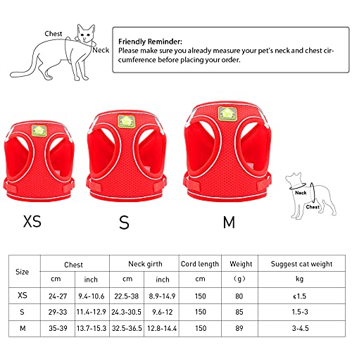 Arnés y Correa para Gatos con Collar para Perros pequeños, Perro Gato Anti-Escape, Chaleco de Malla Suave Transpirable con Rayas Reflectantes para Caminar al Aire Libre (Rojo, XS)