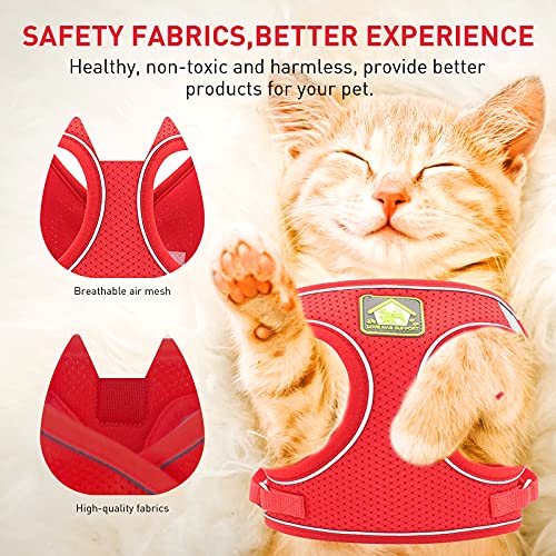 Arnés y Correa para Gatos con Collar para Perros pequeños, Perro Gato Anti-Escape, Chaleco de Malla Suave Transpirable con Rayas Reflectantes para Caminar al Aire Libre (Rojo, XS)