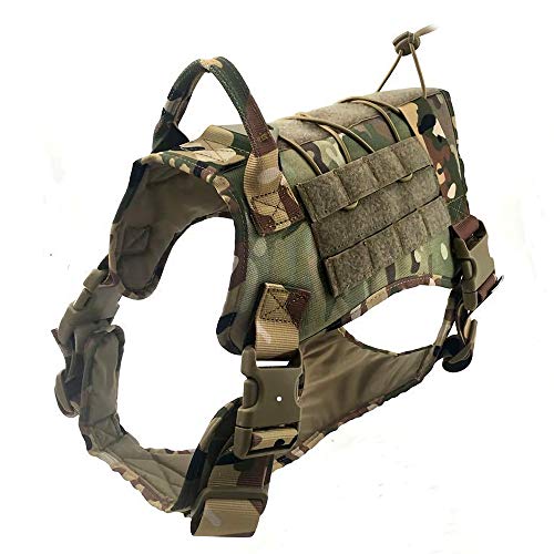 Arneses Tipo Chaleco, S.Lux Chaleco Molle para Entrenamiento con ArnéS para Perro ArnéS TáCtico para Perros Medianos Y Grandes, Chaleco De Patrulla ArnéS 1000d Resistente para Perro (L, Camuflaje)