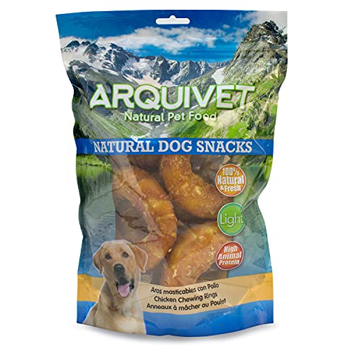 Arquivet Aros masticables con Pollo - Bolsa de 6 Unidades - Anillos, Donuts, roscos masticables - Snacks Naturales para Perros - Chuches, golosinas, premios, recompensas para Perros