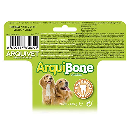 ARQUIVET - Arquibone Bacon 20 cm - 265 g- Hueso Grande para Perros - Snack Natural para Perros - Hueso para Masticar - Alimento complementario para Perros