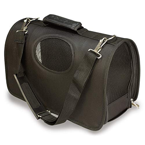 Arquivet Bolsa Transportín negro para pequeñas mascotas - Talla S: 37 x 23 x 14 cm - Perros adultos, cachorros, gatos y otros - Mochila con rejilla de ventilación para perros y gatos