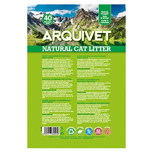 Arquivet Natural Cat Litter - Lecho Natural para Gatos - Lecho higiénico para Gatos - Lecho Biodegradable, ecológico, Vegetal - hasta 40 días - Lecho Natural aglomerante para felinos - 5L