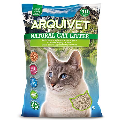 Arquivet Natural Cat Litter - Lecho Natural para Gatos - Lecho higiénico para Gatos - Lecho Biodegradable, ecológico, Vegetal - hasta 40 días - Lecho Natural aglomerante para felinos - 5L