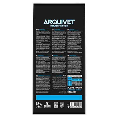 ARQUIVET Pienso Natural para Cachorros Pollo y Arroz 15 kg - Puppy Junior - Comida Seca para Perros - Alimentación para Cachorros - Alta digestibilidad, gastrointestinal