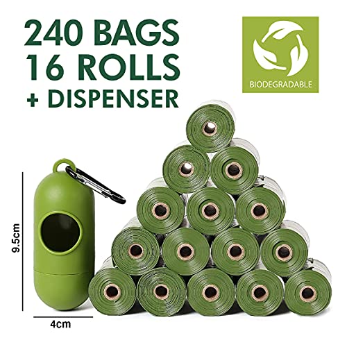 AS PETS Bolsas excrementos perros a granel, con 240 bolsitas caca perro regalamos dispensador, bolsas biodegradables para perros, de 22 x 33cm, recoge cacas de perros seguridad 100% a prueba de fugas