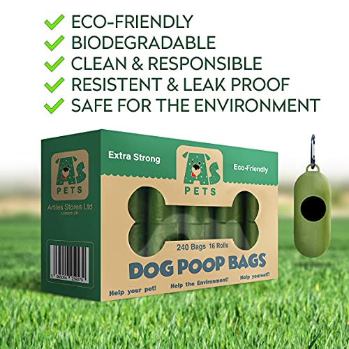 AS PETS Bolsas excrementos perros a granel, con 240 bolsitas caca perro regalamos dispensador, bolsas biodegradables para perros, de 22 x 33cm, recoge cacas de perros seguridad 100% a prueba de fugas