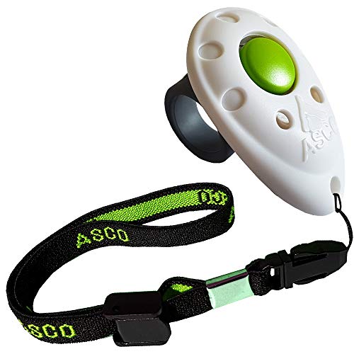 ASCO Clicker de Dedo prémium Cinta elástica para la Mano para Entrenamiento con clicker, clicker Profesional para Perros, Gatos y Caballos, adiestramiento de Perros con clicker, Blanco AC05FA