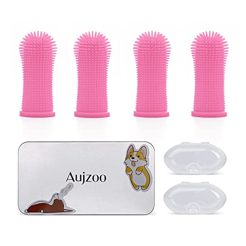 Aujzoo Cepillo de dientes para perros, 360º cepillo de dientes para mascotas, cuidado dental para perros, gatos, cepillo de dientes de silicona para dedos