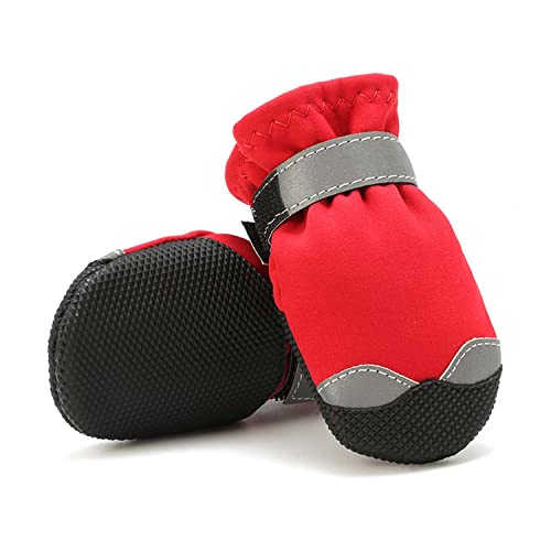 Ausemo Botas para Perros con Correas Reflectantes Antideslizante Impermeable Invierno Cálido Protector de Pata de Perro para Caminar, Escalar, Caminar, Correr, Entrenamiento,Red,4#