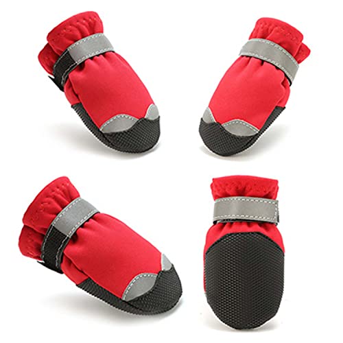 Ausemo Botas para Perros con Correas Reflectantes Antideslizante Impermeable Invierno Cálido Protector de Pata de Perro para Caminar, Escalar, Caminar, Correr, Entrenamiento,Red,4#