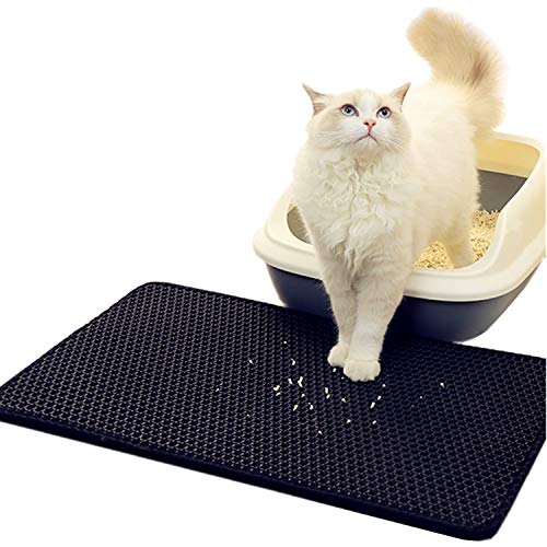 Authda Alfombra Gatos Arenero y Gato Juguete Interactivo,Doble Capa Suelo eva Gato Alfombrilla,Impermeable Alfombrilla para Gatos arenero,Alfombra Caja de Arena Gatos