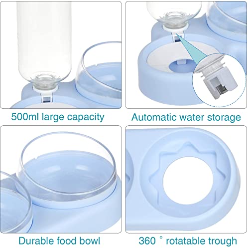 auvstar 3 en 1Cuenco del Gato Doble Tazón,15°Inclinación Tazón de Alimentación para Gatos,Comederos Gatos Elevado con Bebedero Automático,Antideslizante,Se Puede Utilizar para Gatos y Cachorros (Azul)