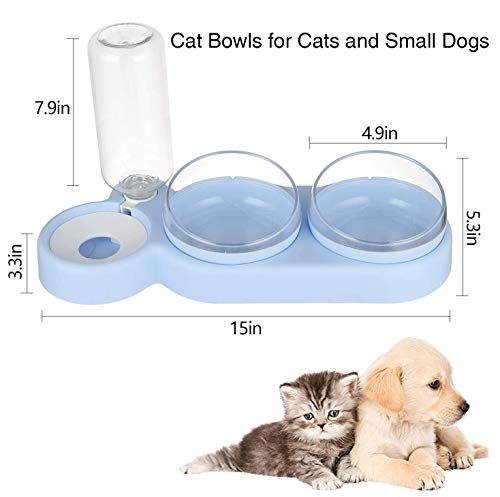 auvstar 3 en 1Cuenco del Gato Doble Tazón,15°Inclinación Tazón de Alimentación para Gatos,Comederos Gatos Elevado con Bebedero Automático,Antideslizante,Se Puede Utilizar para Gatos y Cachorros (Azul)