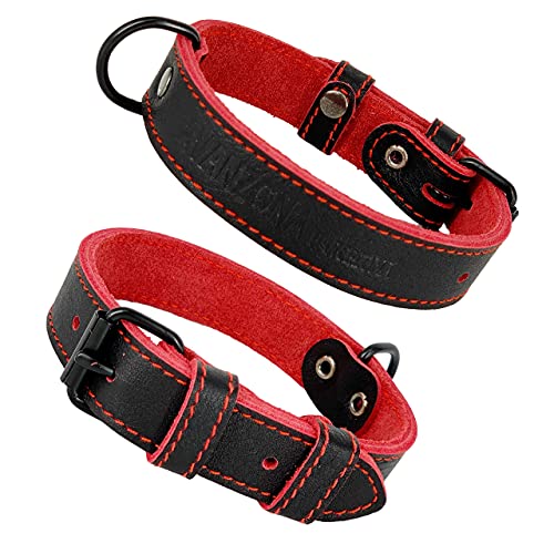 AVANZONA Collar Perro Cuero Auténtico, Combinado con 2 Colores, Suave como la Seda Pero Ultra Resistente. Muy Cómodo y Ligero, Hecho en Mano para Perros Pequeños, Medianos y Grandes. XS.