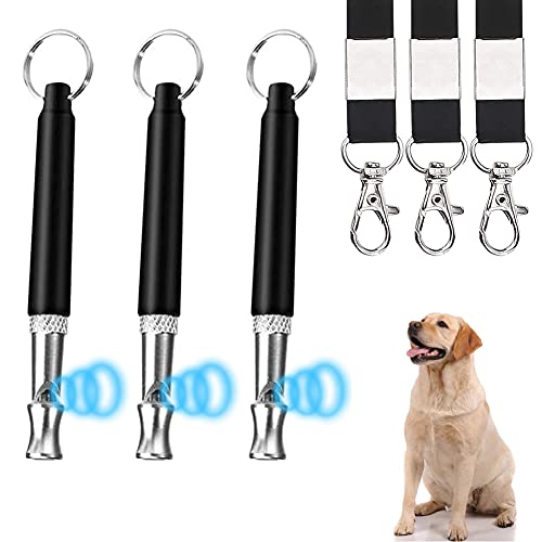 AYEUPZ Silbato para Perros, 3 Piezas de Silbato ultrasónico para Perros, Silbato para Perros Ajustable de Alta frecuencia, Silbato para Perros Profesional, con cordón Gratis, Mango de Silbato Negro