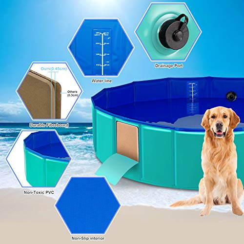 AYITOO Bañera para Perros, PVC Antideslizante y Resistente al Desgaste Piscina para Mascotas Perros, Bañera Plegable de Mascotas para Mascotas, Natación Piscina para Perros 160 cm x 30 cm