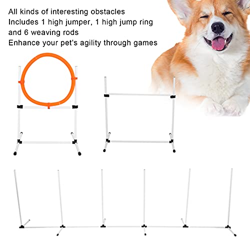 AYNEFY Juego de equipamiento de agilidad para perros, set de obstáculos con anillo de saltar y barra de obstáculos, equipo de entrenamiento de altura ajustable para juegos ocasionales