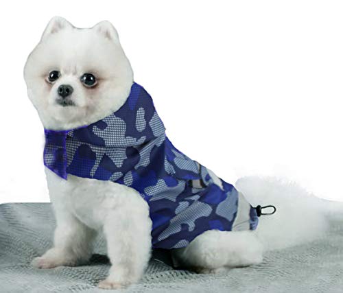 Babydog Abrigo Chaleco Impermeable para Perro con Capucha, Forro Transpirable y Sin Mangas, Cierre Velcro, Bolsillo Espalda, Modelo Camuflaje Militar (M, Azul)