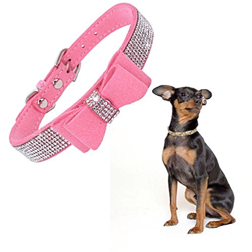 Babysbreath17 Bling Cristal Collar del Gato del Perrito de Metal Ajustable de la Pajarita del Rhinestone Suave Collares para Mascotas Suministros para Perros pequeños Medio Rosado S