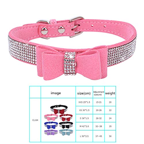 Babysbreath17 Bling Cristal Collar del Gato del Perrito de Metal Ajustable de la Pajarita del Rhinestone Suave Collares para Mascotas Suministros para Perros pequeños Medio Rosado S