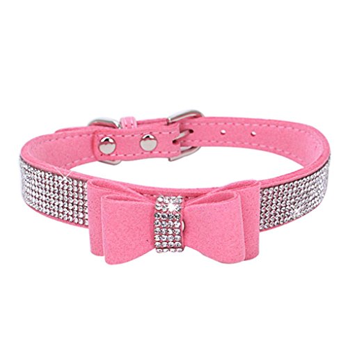 Babysbreath17 Bling Cristal Collar del Gato del Perrito de Metal Ajustable de la Pajarita del Rhinestone Suave Collares para Mascotas Suministros para Perros pequeños Medio Rosado S