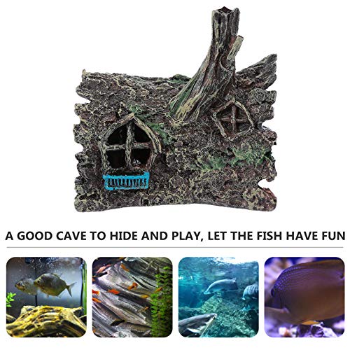 Balacoo Pecera Escondite Decoración de La Casa 3D Acuario Betta Cueva Resina Paisaje Pecera Castillo Refugio con Agujeros Cueva Escondida Adorno para Pecera Mesa (Verde Oliva)