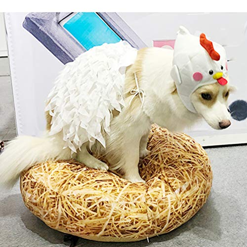 Balacoo Perro Sombrero de Pollo Mascota Novedad Sombrero de Pollo Sombreros Mascota Suave Arnés Mascota Disfraz Foto Prop para Gatos Perros 42-58Cm (Blanco)