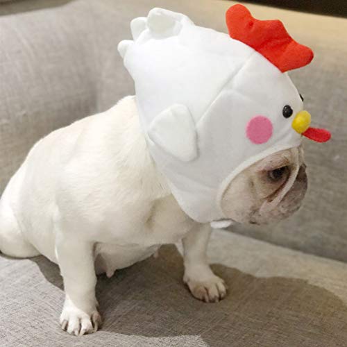 Balacoo Perro Sombrero de Pollo Mascota Novedad Sombrero de Pollo Sombreros Mascota Suave Arnés Mascota Disfraz Foto Prop para Gatos Perros 42-58Cm (Blanco)