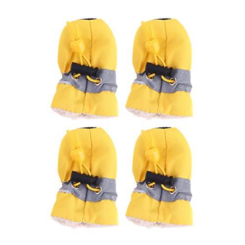 Baluue Botas de lluvia para perros, 4 unidades, impermeables, de peluche, para invierno, antideslizantes, para perros pequeños, medianos (amarillo, talla 5)