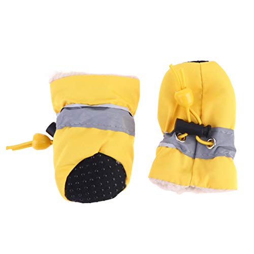 Baluue Botas de lluvia para perros, 4 unidades, impermeables, de peluche, para invierno, antideslizantes, para perros pequeños, medianos (amarillo, talla 5)