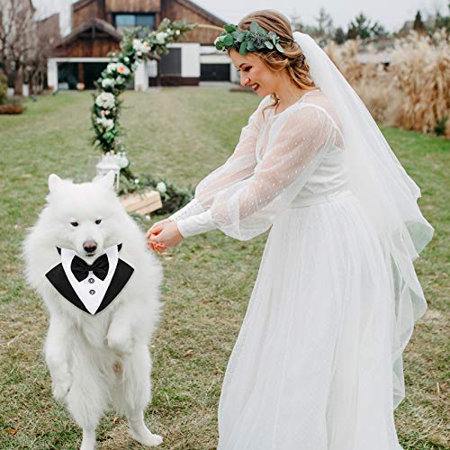 Bandana de Esmoquin Formal de Perro Bandana de Boda de Perros Collar de Perro con Diseños de Pajarita y Corbata Collar Negro Ajustable Pajarita de Esmoquin Formal de Perro (Negro, L)