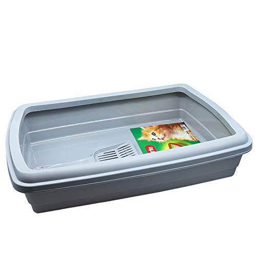 Bandeja para Gatos,Productos para Mascotas, Arena y Limpieza del hogar, arenero de Gato con Pala 47x31 x11cm (Gris)