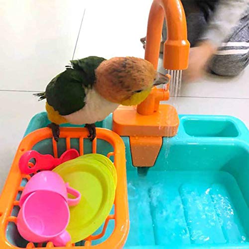 Bañera para pájaros, loros, piscina, comedero para pájaros, cuenco automático para mascotas con grifo, ducha para pájaros (azul real)